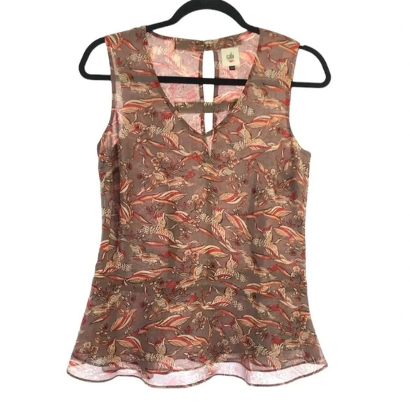 CAbi #3611 Mauve Purple Good Luck Bird Print Sleeveless Blouse sz XS - Picture 2 of 13